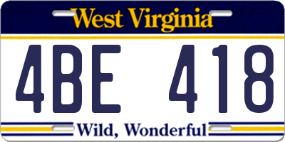 WV license plate 4BE418