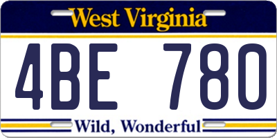 WV license plate 4BE780