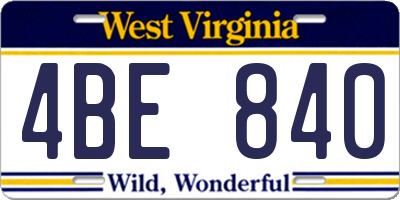 WV license plate 4BE840