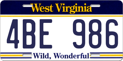 WV license plate 4BE986