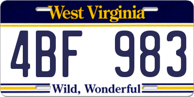 WV license plate 4BF983