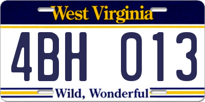 WV license plate 4BH013