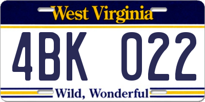 WV license plate 4BK022