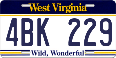 WV license plate 4BK229