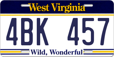 WV license plate 4BK457