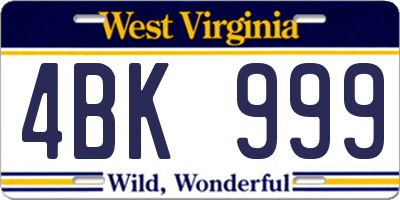 WV license plate 4BK999