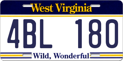 WV license plate 4BL180