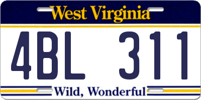WV license plate 4BL311
