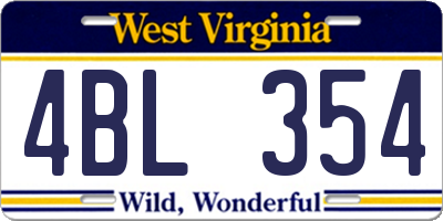 WV license plate 4BL354