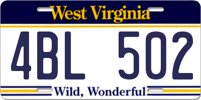 WV license plate 4BL502