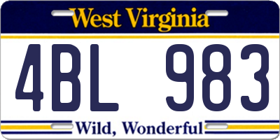 WV license plate 4BL983