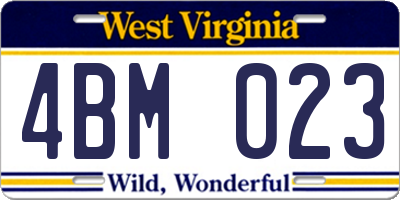 WV license plate 4BM023