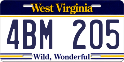 WV license plate 4BM205