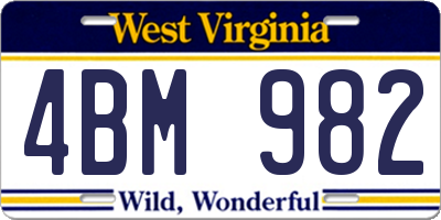 WV license plate 4BM982