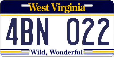 WV license plate 4BN022