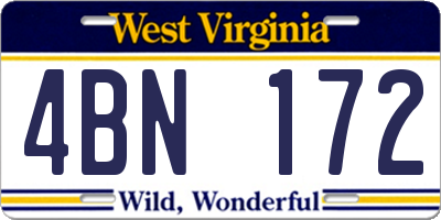WV license plate 4BN172