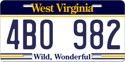 WV license plate 4BO982