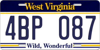WV license plate 4BP087