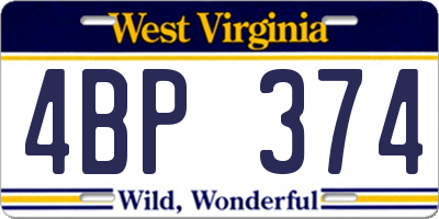 WV license plate 4BP374