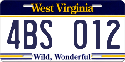 WV license plate 4BS012