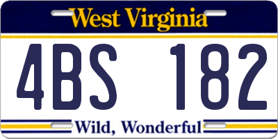 WV license plate 4BS182