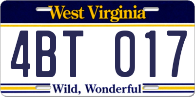 WV license plate 4BT017