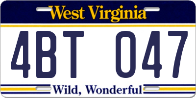 WV license plate 4BT047