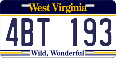 WV license plate 4BT193