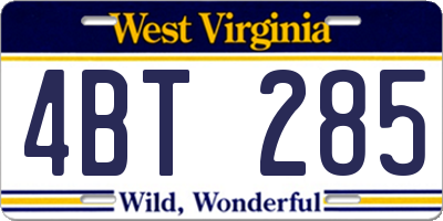 WV license plate 4BT285