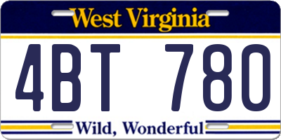 WV license plate 4BT780