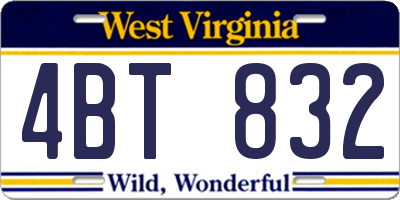 WV license plate 4BT832