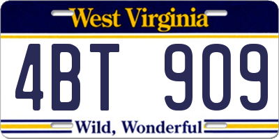 WV license plate 4BT909