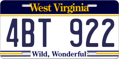 WV license plate 4BT922
