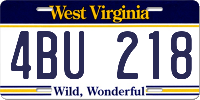 WV license plate 4BU218