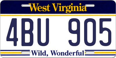 WV license plate 4BU905