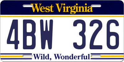 WV license plate 4BW326