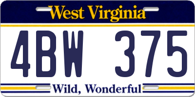 WV license plate 4BW375