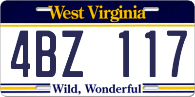 WV license plate 4BZ117