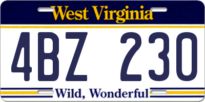 WV license plate 4BZ230