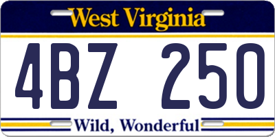 WV license plate 4BZ250