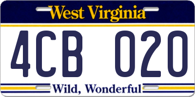 WV license plate 4CB020