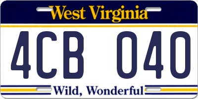 WV license plate 4CB040