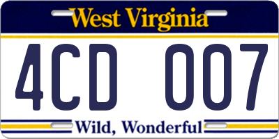 WV license plate 4CD007