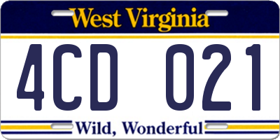 WV license plate 4CD021