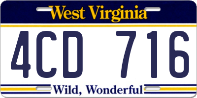 WV license plate 4CD716