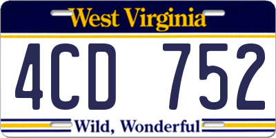 WV license plate 4CD752