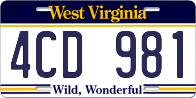 WV license plate 4CD981