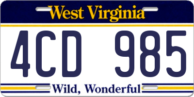 WV license plate 4CD985