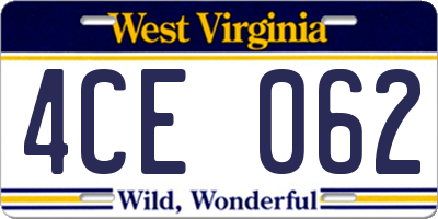 WV license plate 4CE062