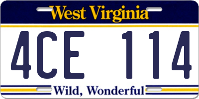 WV license plate 4CE114